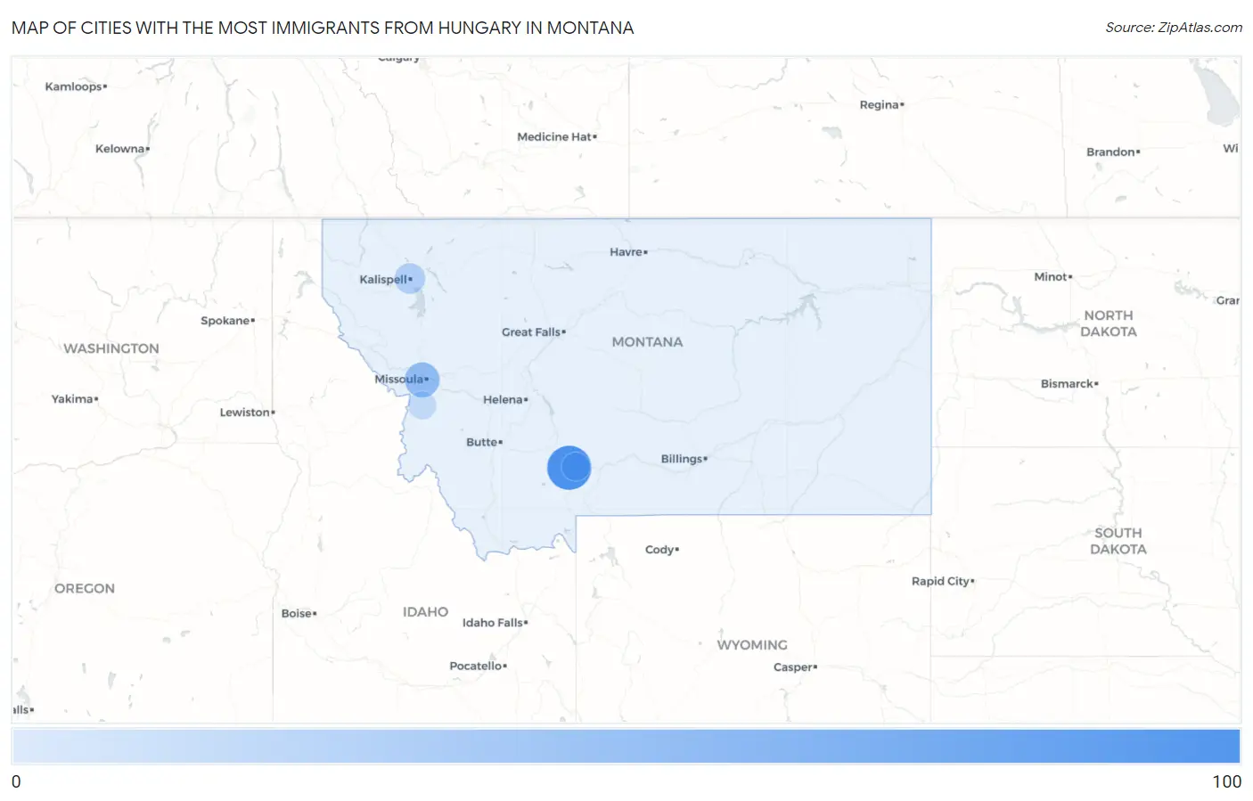 Cities with the Most Immigrants from Hungary in Montana Map