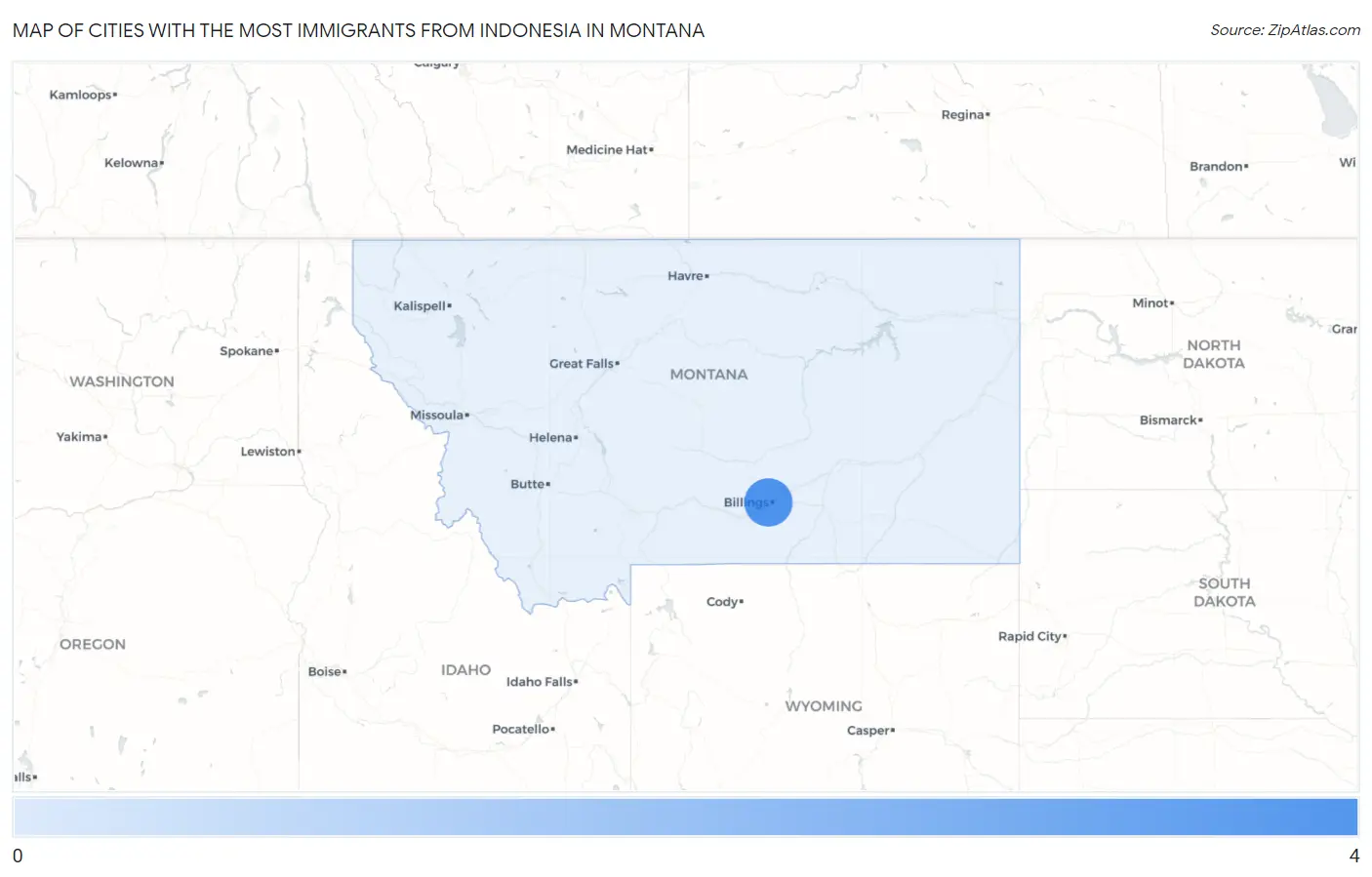 Cities with the Most Immigrants from Indonesia in Montana Map