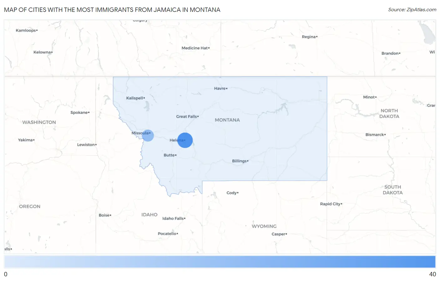 Cities with the Most Immigrants from Jamaica in Montana Map