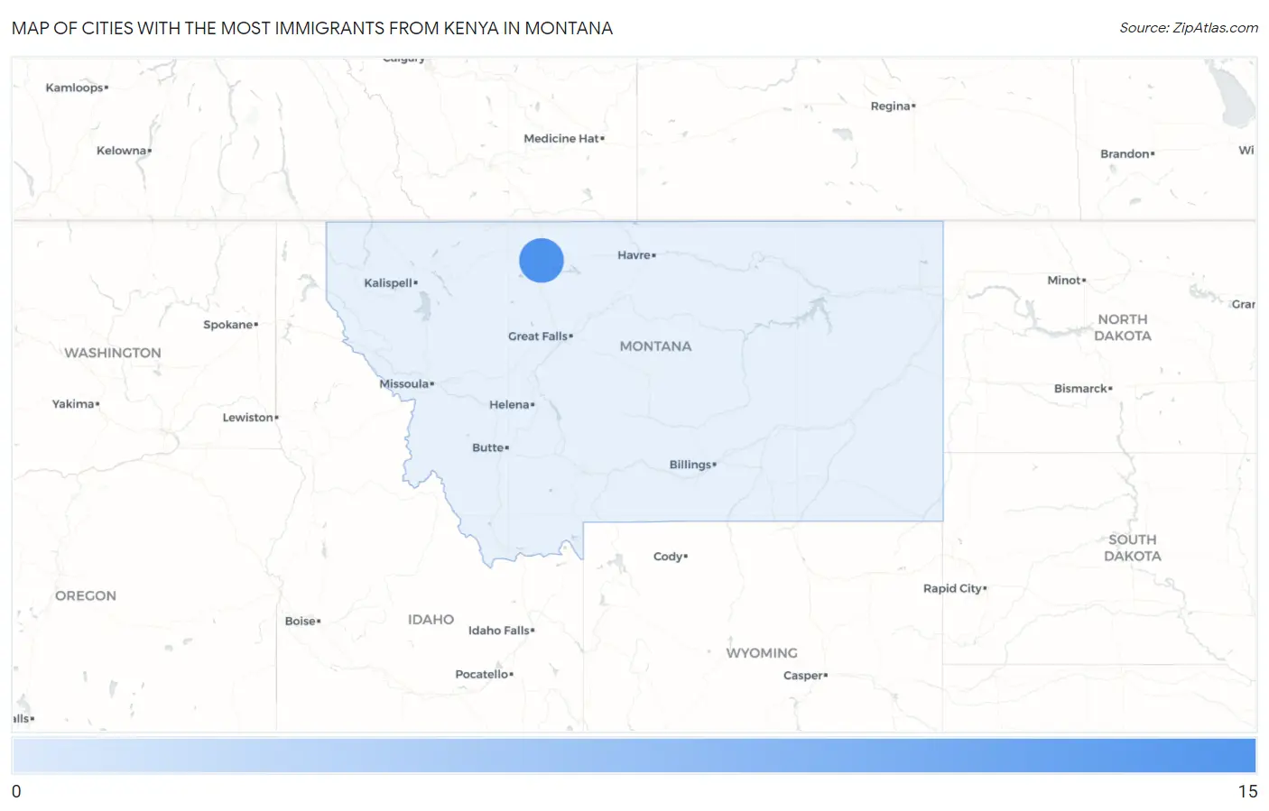 Cities with the Most Immigrants from Kenya in Montana Map