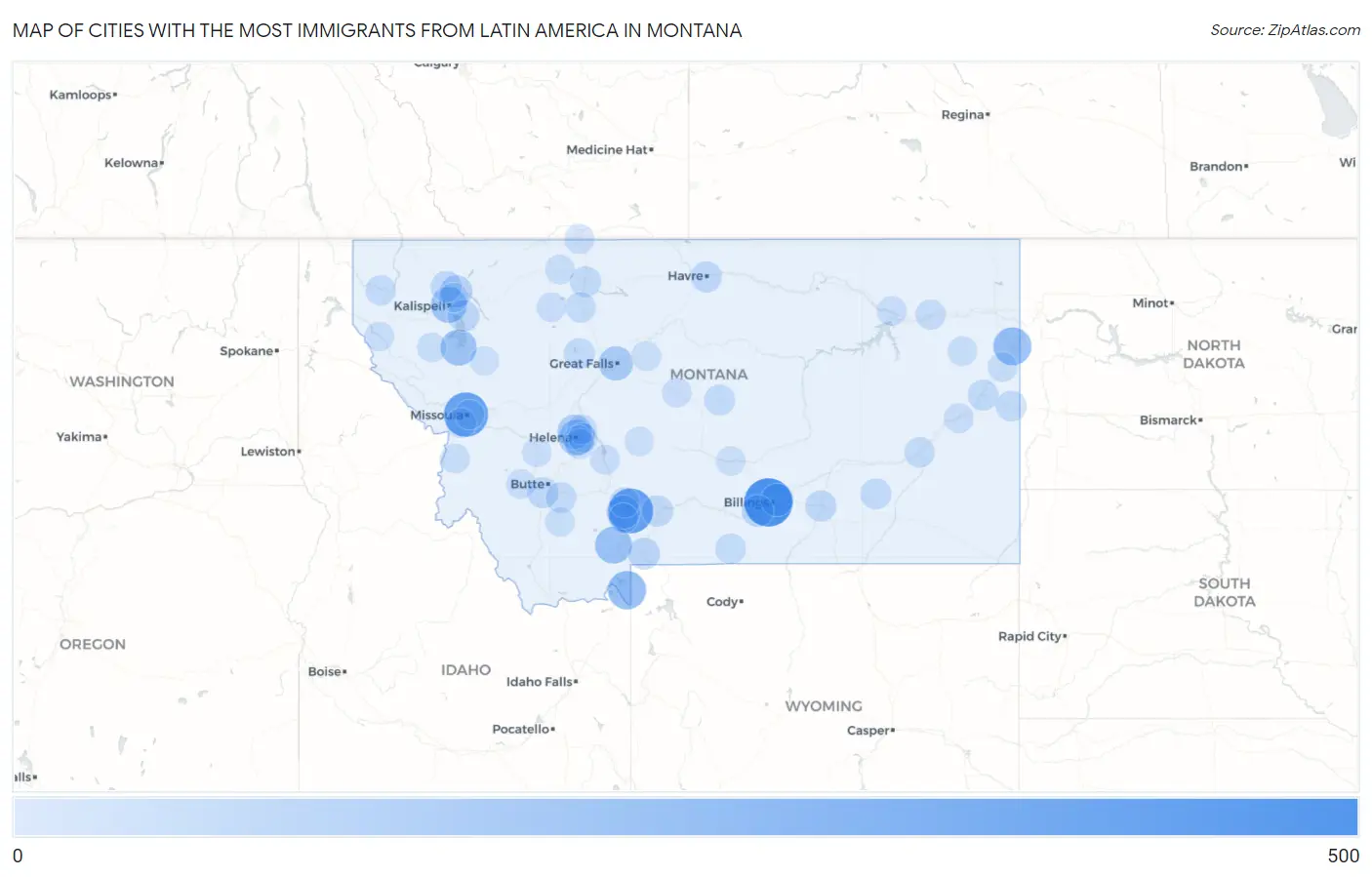 Cities with the Most Immigrants from Latin America in Montana Map