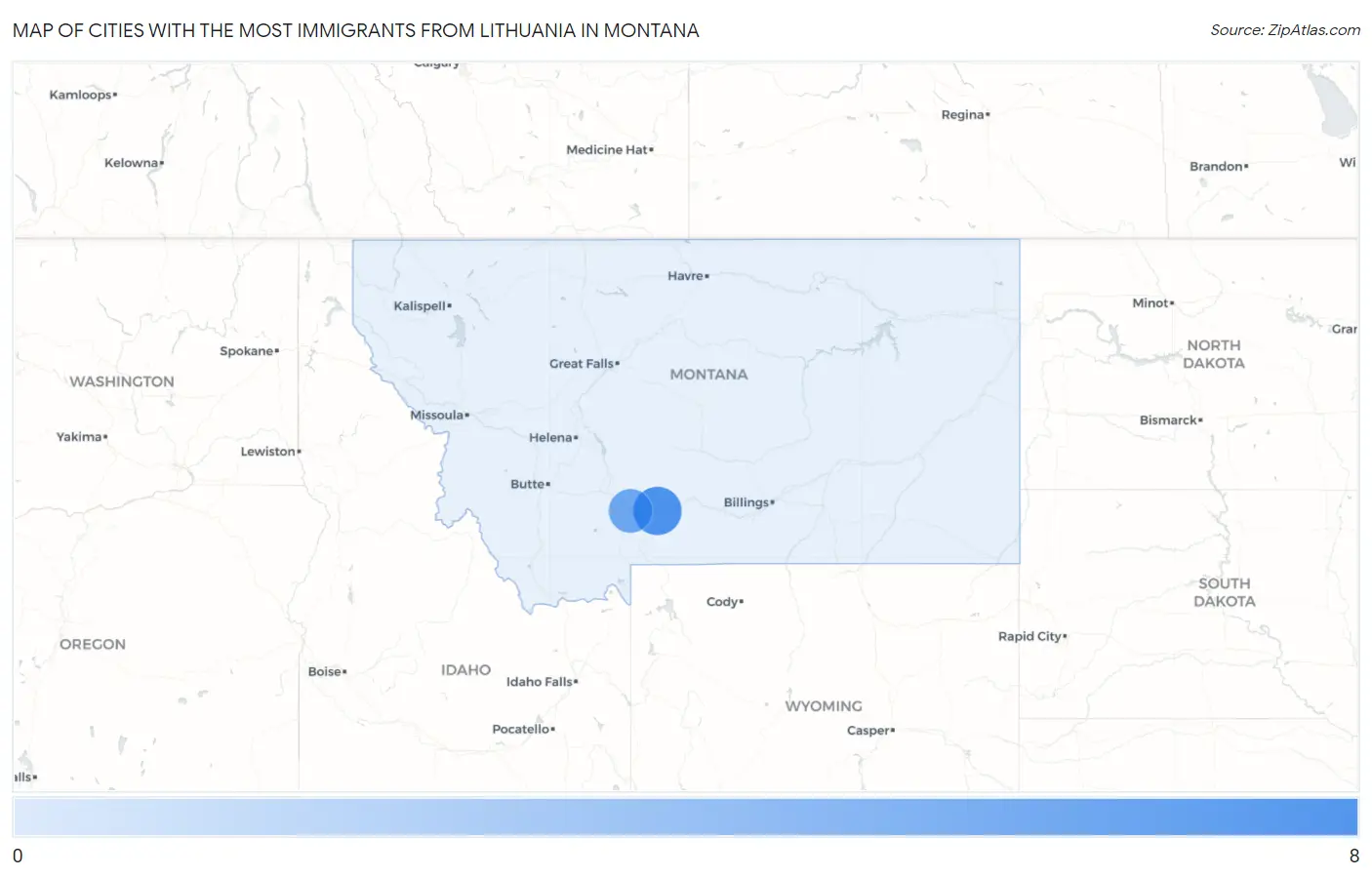 Cities with the Most Immigrants from Lithuania in Montana Map