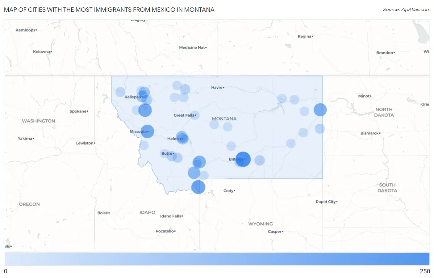 Cities with the Most Immigrants from Mexico in Montana Map