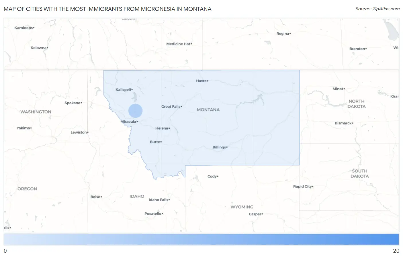 Cities with the Most Immigrants from Micronesia in Montana Map