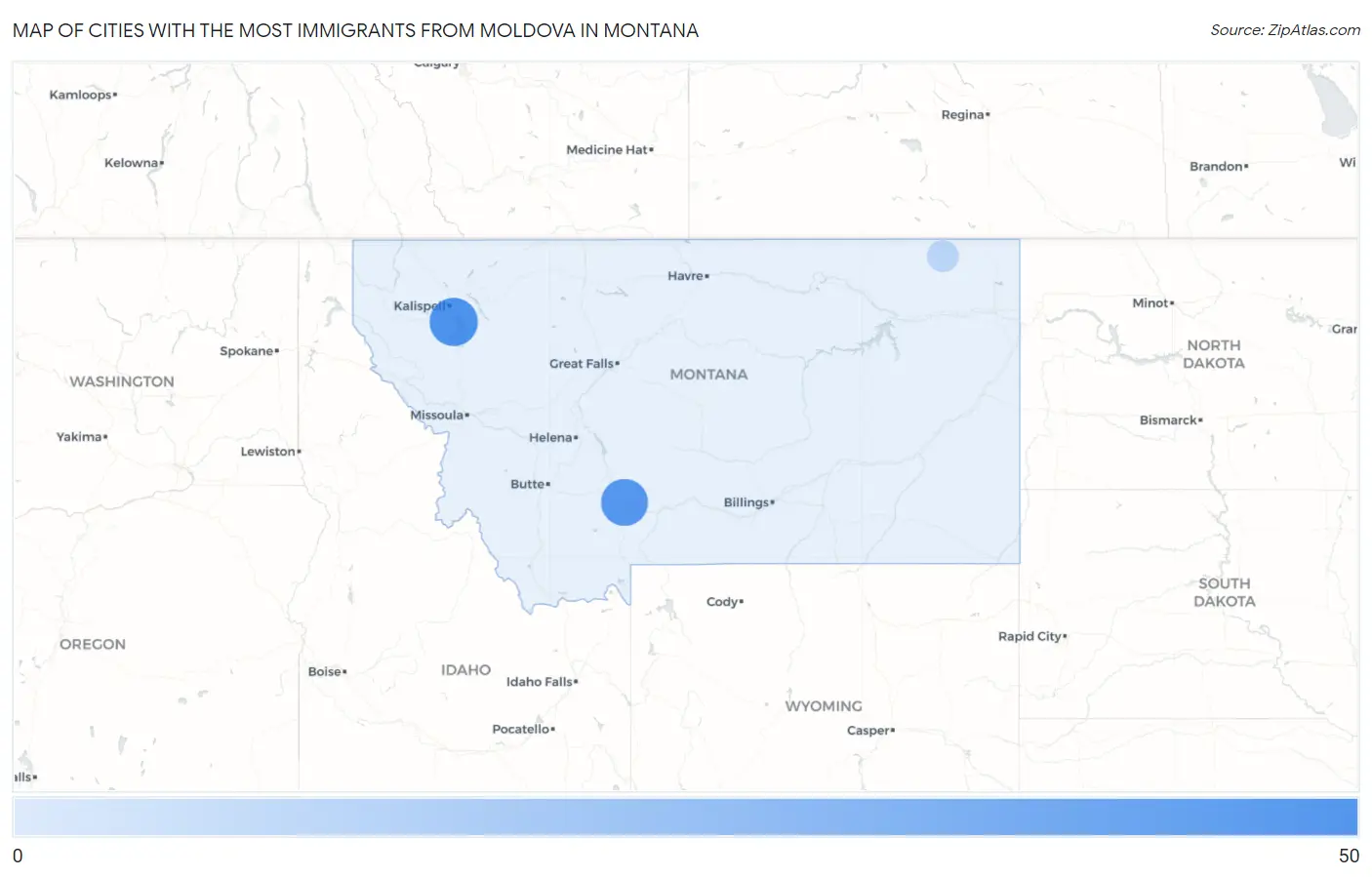 Cities with the Most Immigrants from Moldova in Montana Map