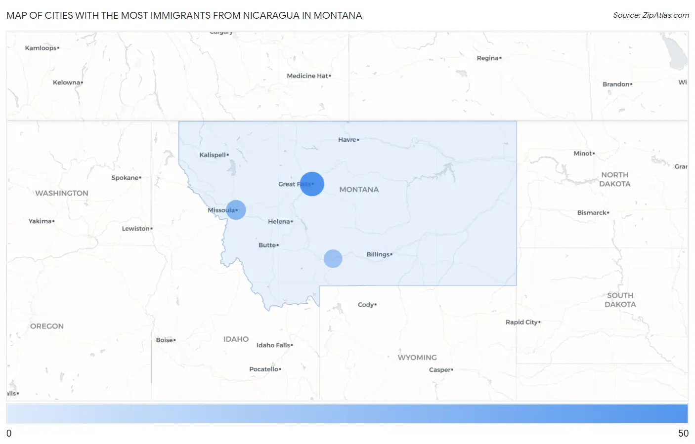 Cities with the Most Immigrants from Nicaragua in Montana Map