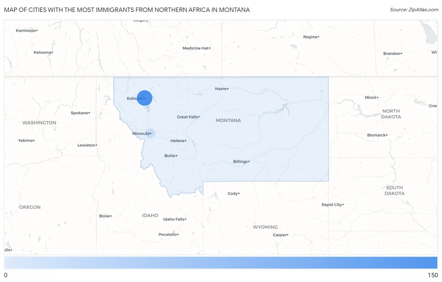 Cities with the Most Immigrants from Northern Africa in Montana Map