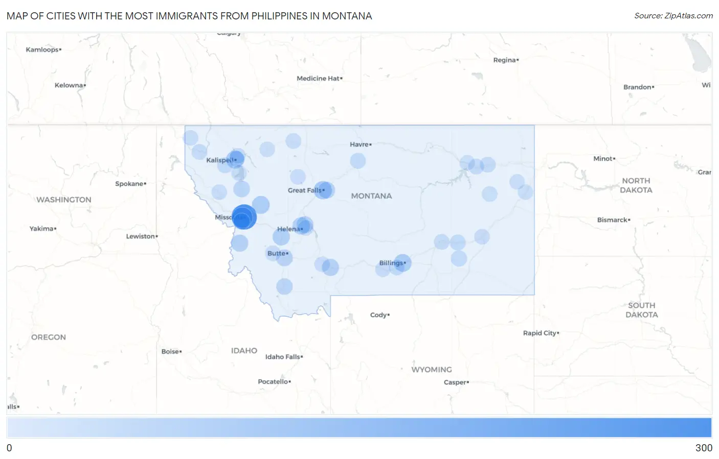 Cities with the Most Immigrants from Philippines in Montana Map