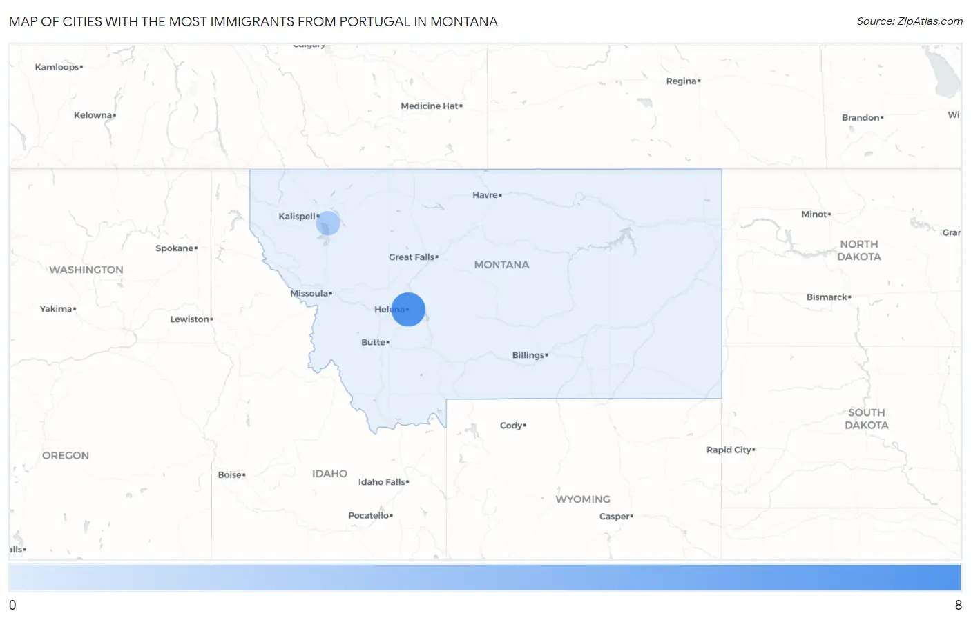 Cities with the Most Immigrants from Portugal in Montana Map