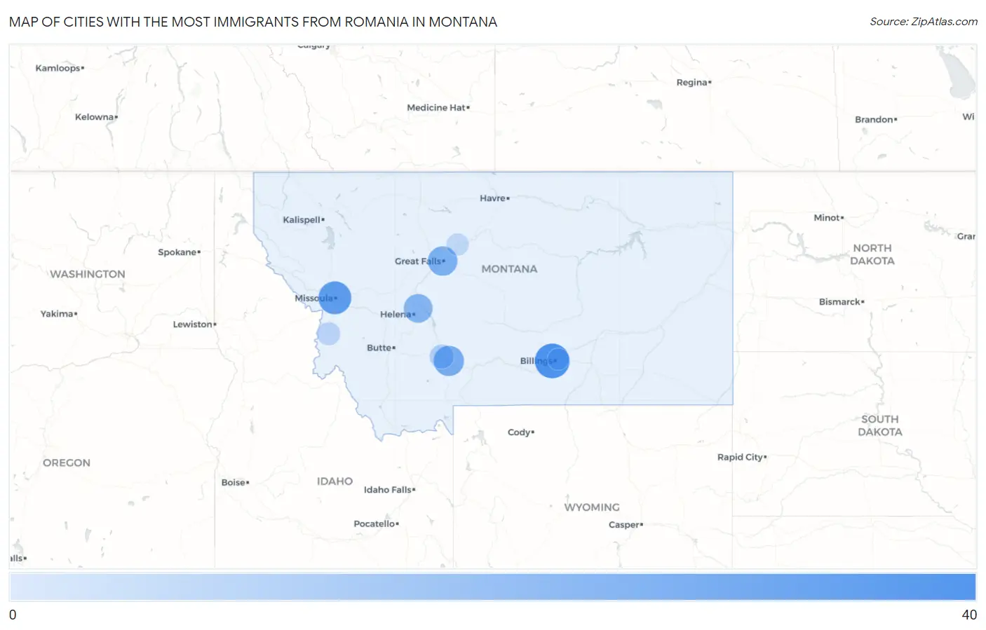 Cities with the Most Immigrants from Romania in Montana Map