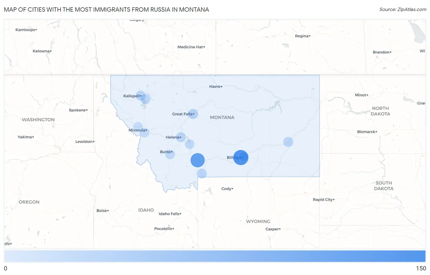 Cities with the Most Immigrants from Russia in Montana Map