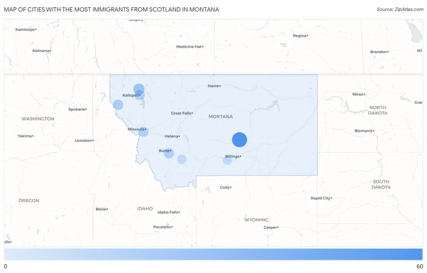 Cities with the Most Immigrants from Scotland in Montana Map