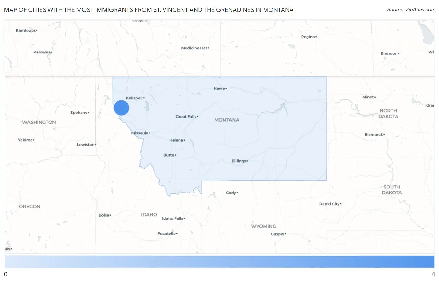 Cities with the Most Immigrants from St. Vincent and the Grenadines in Montana Map