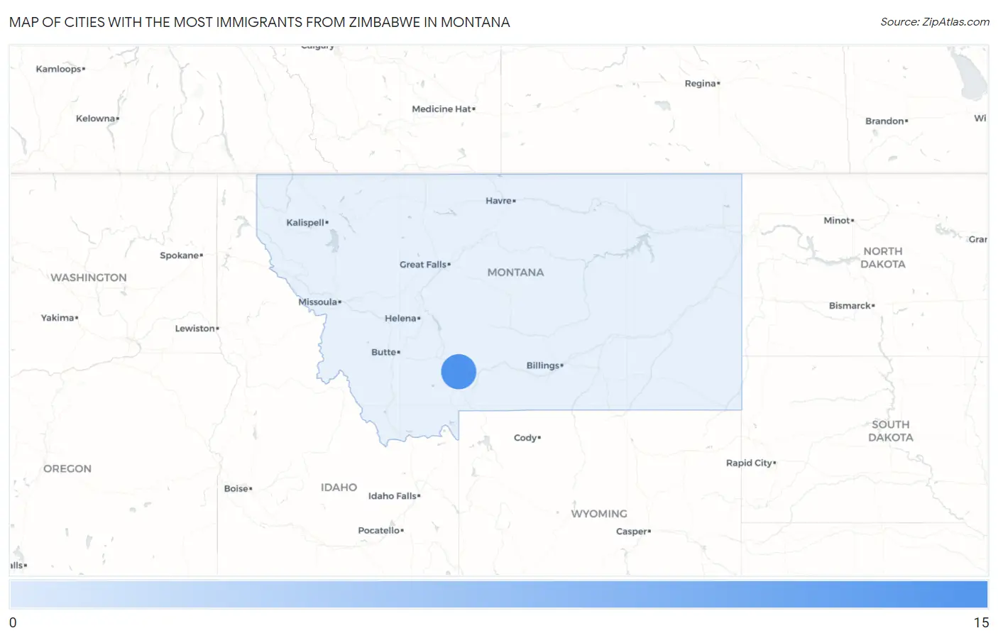 Cities with the Most Immigrants from Zimbabwe in Montana Map