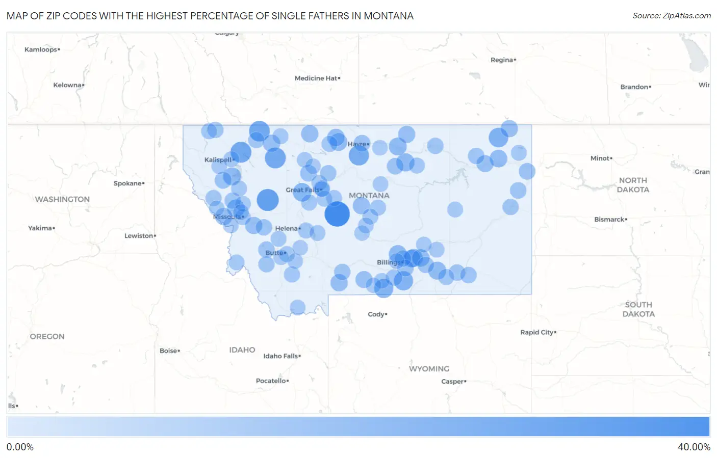 Zip Codes with the Highest Percentage of Single Fathers in Montana Map