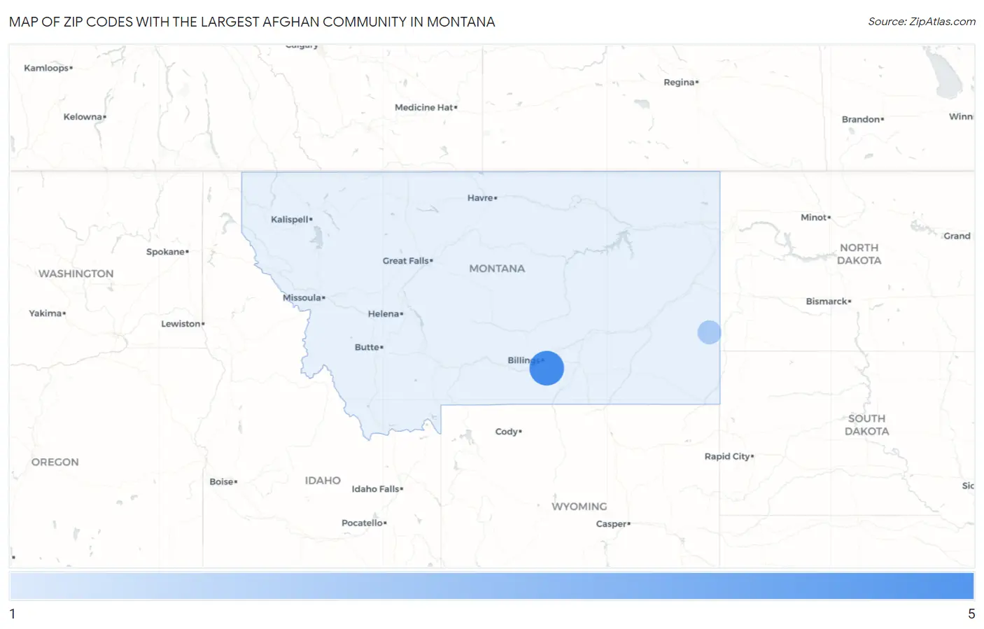 Zip Codes with the Largest Afghan Community in Montana Map