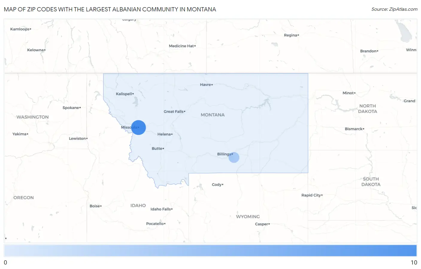 Zip Codes with the Largest Albanian Community in Montana Map
