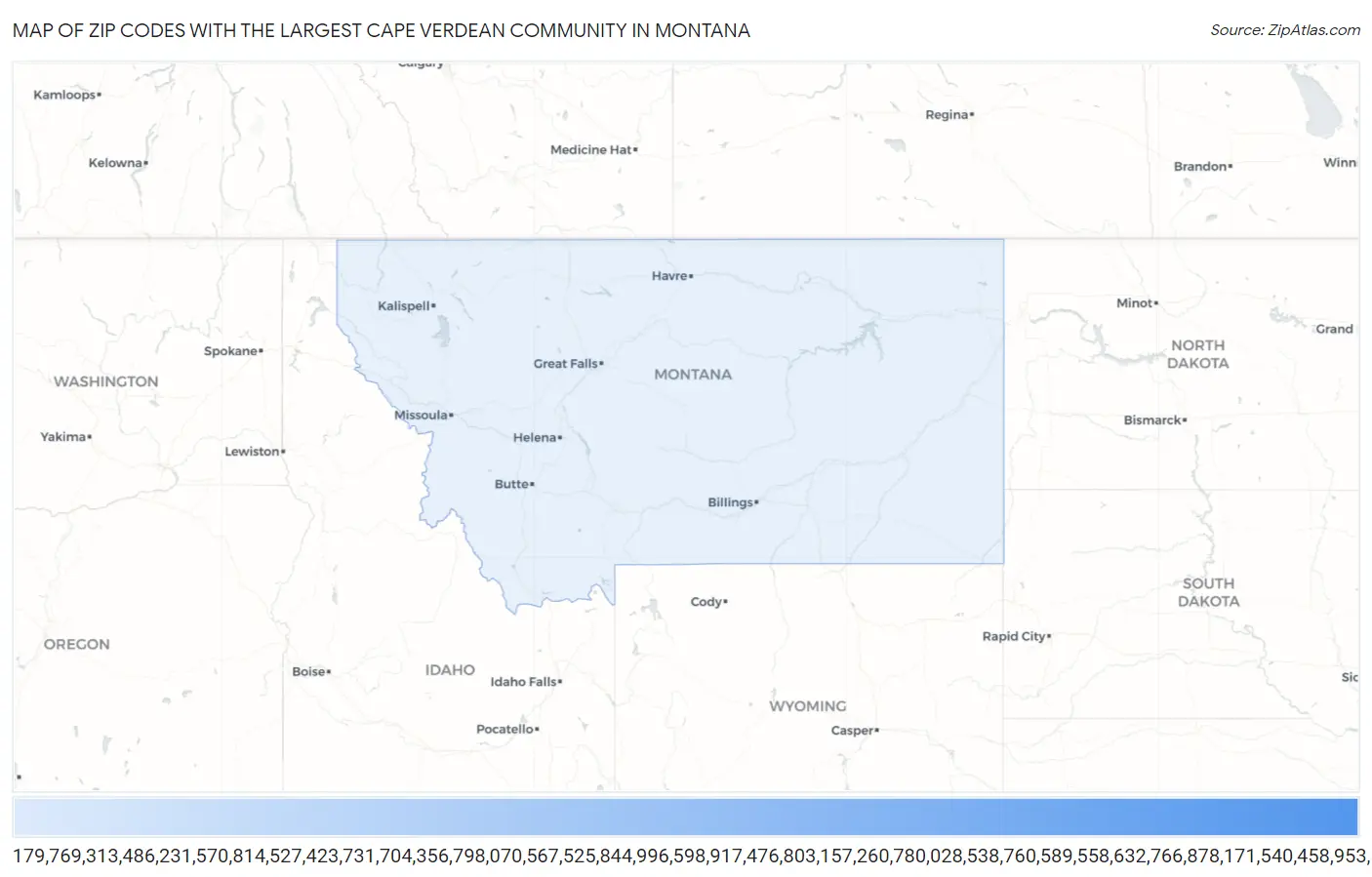 Zip Codes with the Largest Cape Verdean Community in Montana Map