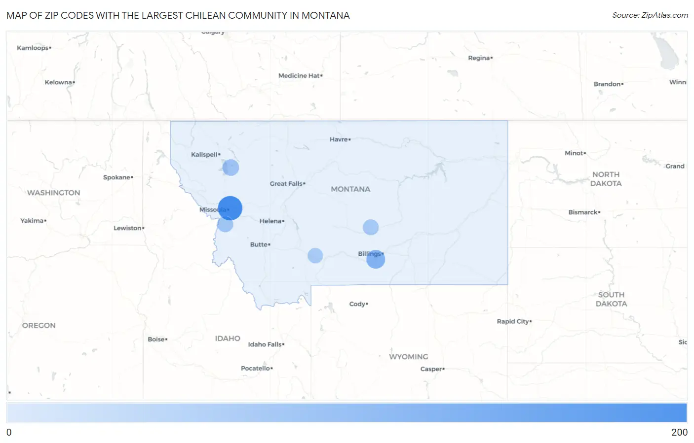 Zip Codes with the Largest Chilean Community in Montana Map