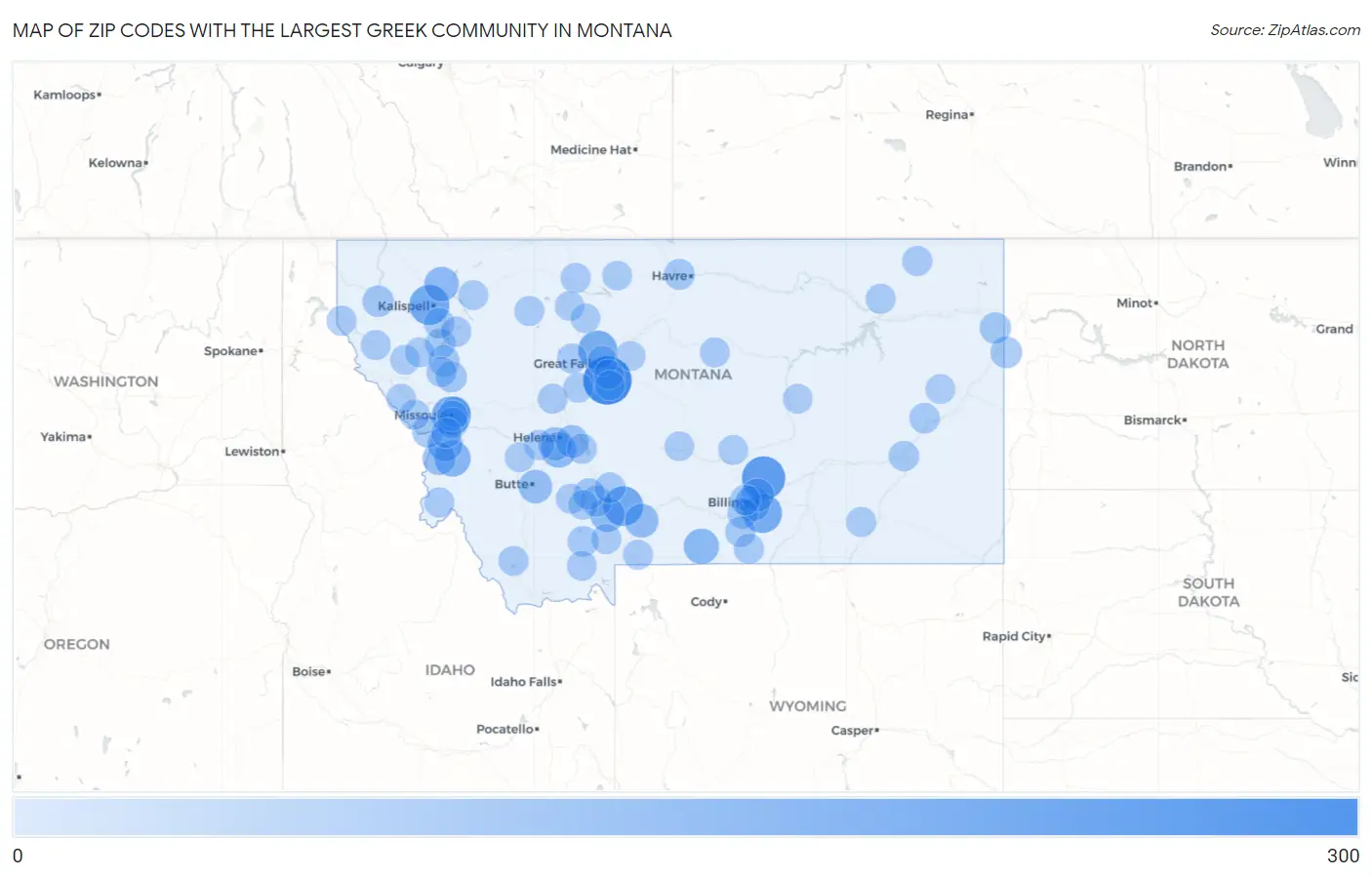 Zip Codes with the Largest Greek Community in Montana Map