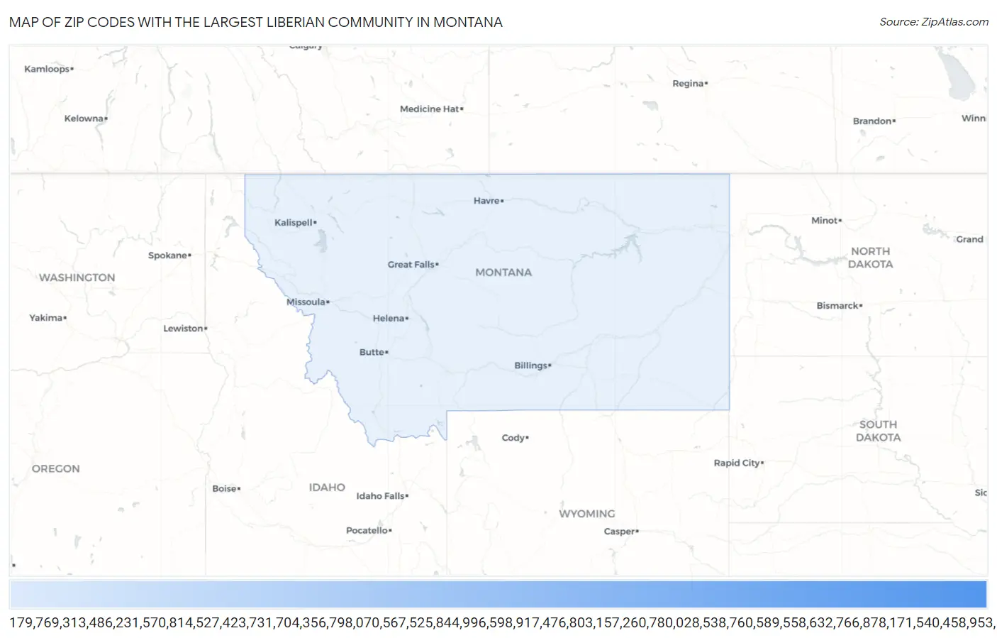 Zip Codes with the Largest Liberian Community in Montana Map