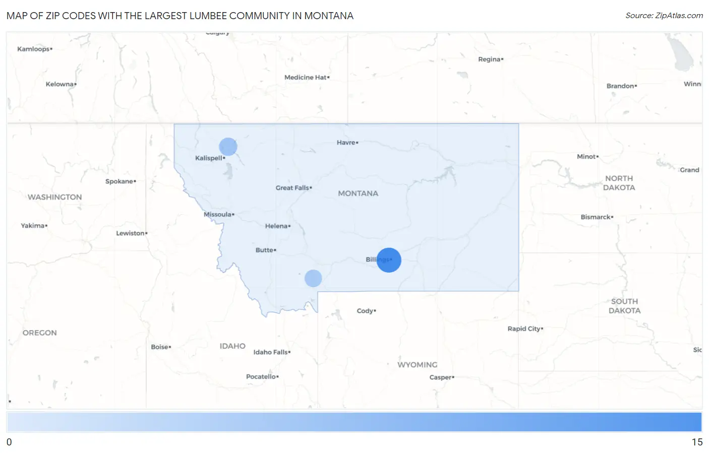 Zip Codes with the Largest Lumbee Community in Montana Map