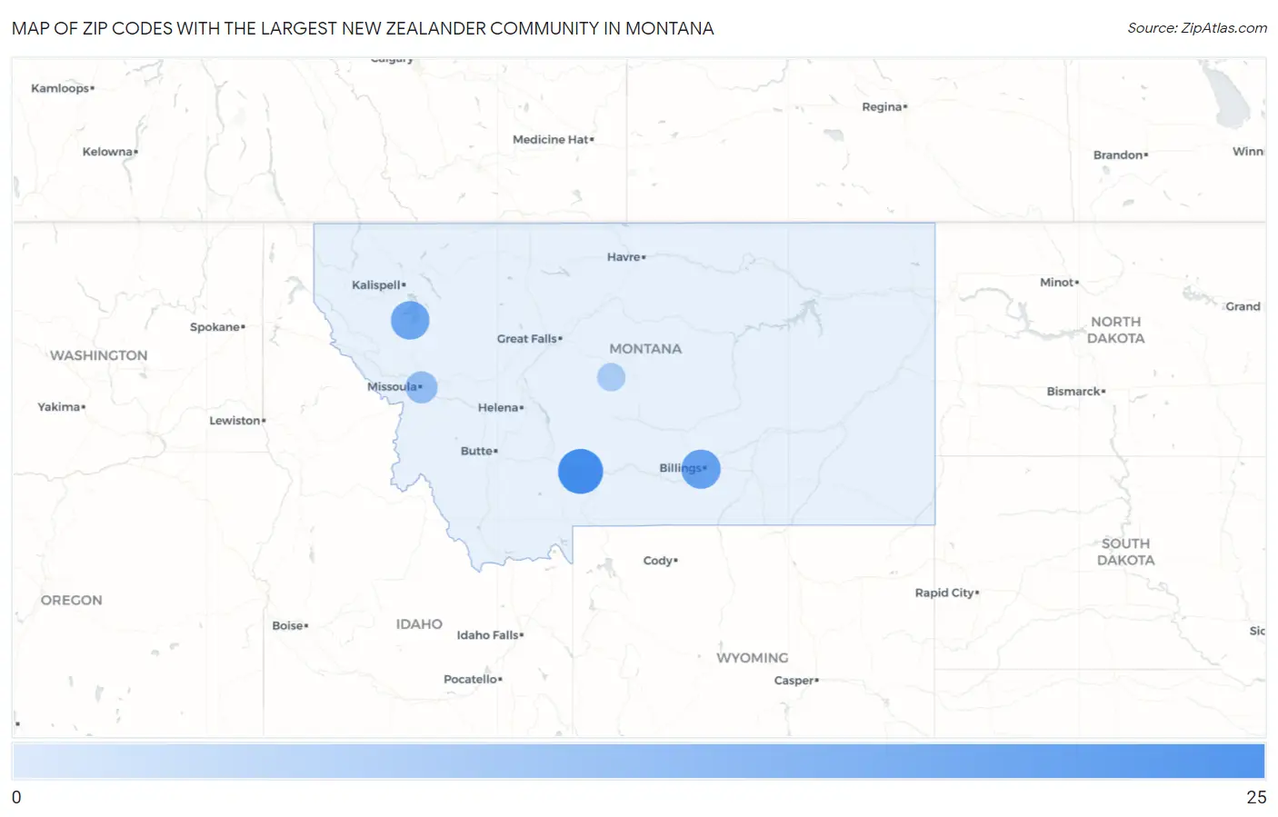 Zip Codes with the Largest New Zealander Community in Montana Map