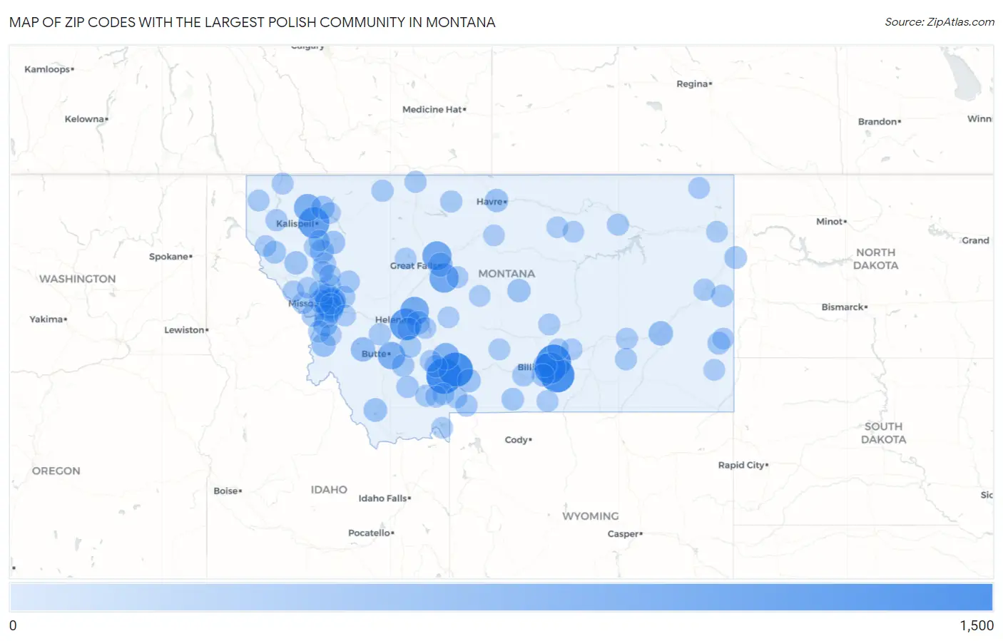 Zip Codes with the Largest Polish Community in Montana Map