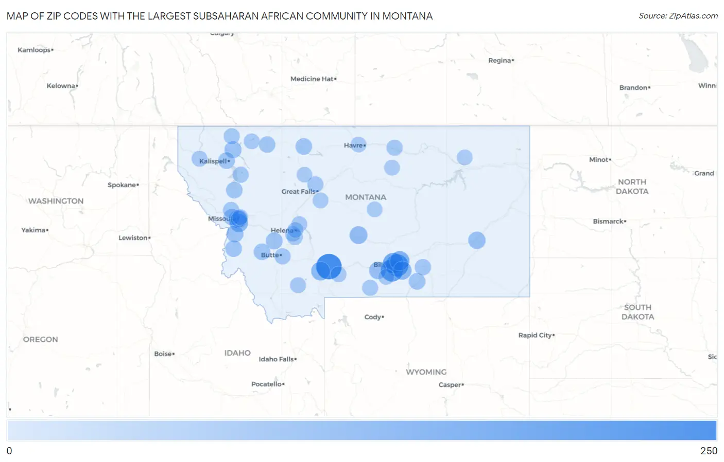 Zip Codes with the Largest Subsaharan African Community in Montana Map