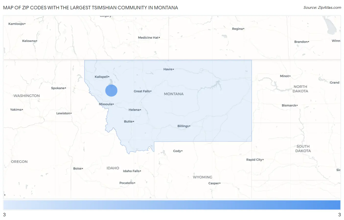Zip Codes with the Largest Tsimshian Community in Montana Map