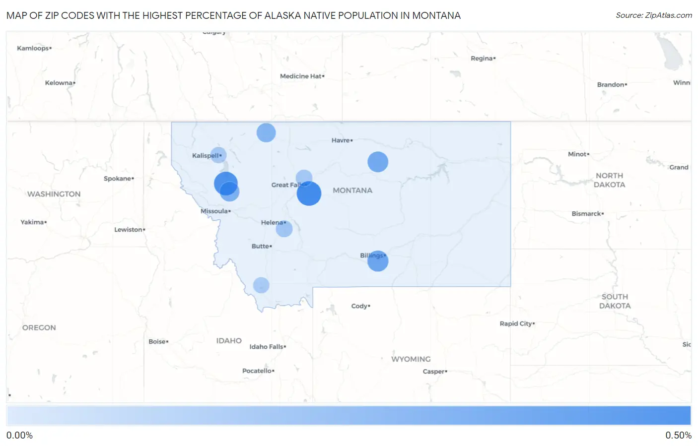 Zip Codes with the Highest Percentage of Alaska Native Population in Montana Map