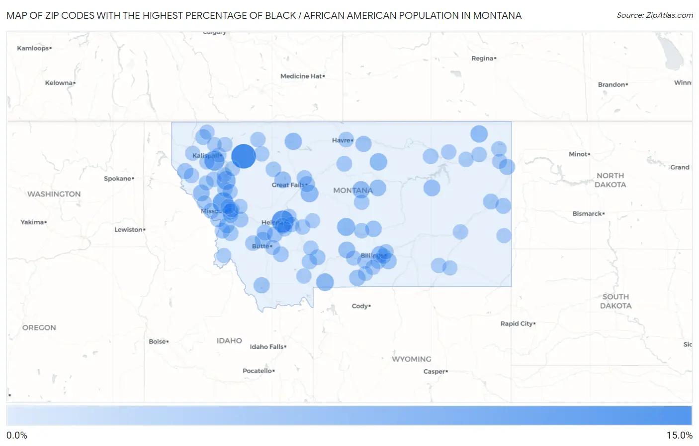 Zip Codes with the Highest Percentage of Black / African American Population in Montana Map
