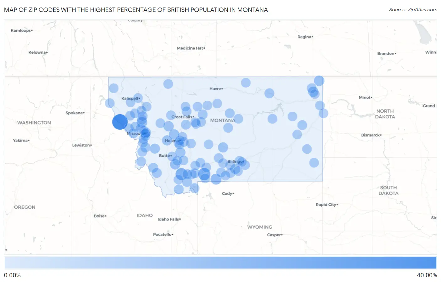 Zip Codes with the Highest Percentage of British Population in Montana Map