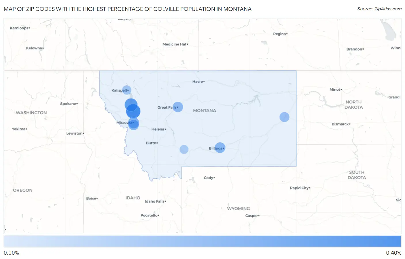 Zip Codes with the Highest Percentage of Colville Population in Montana Map