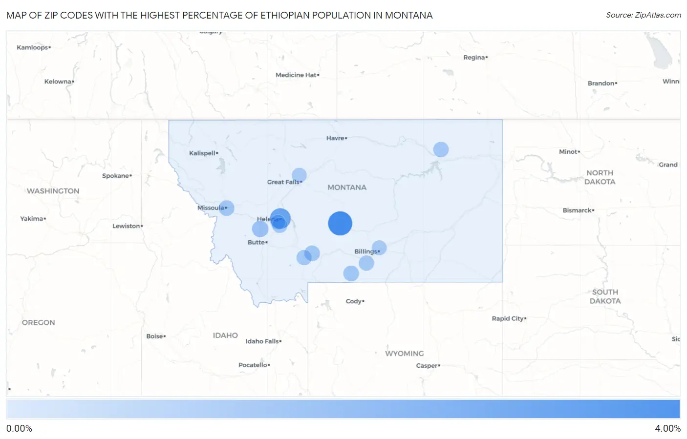 Zip Codes with the Highest Percentage of Ethiopian Population in Montana Map
