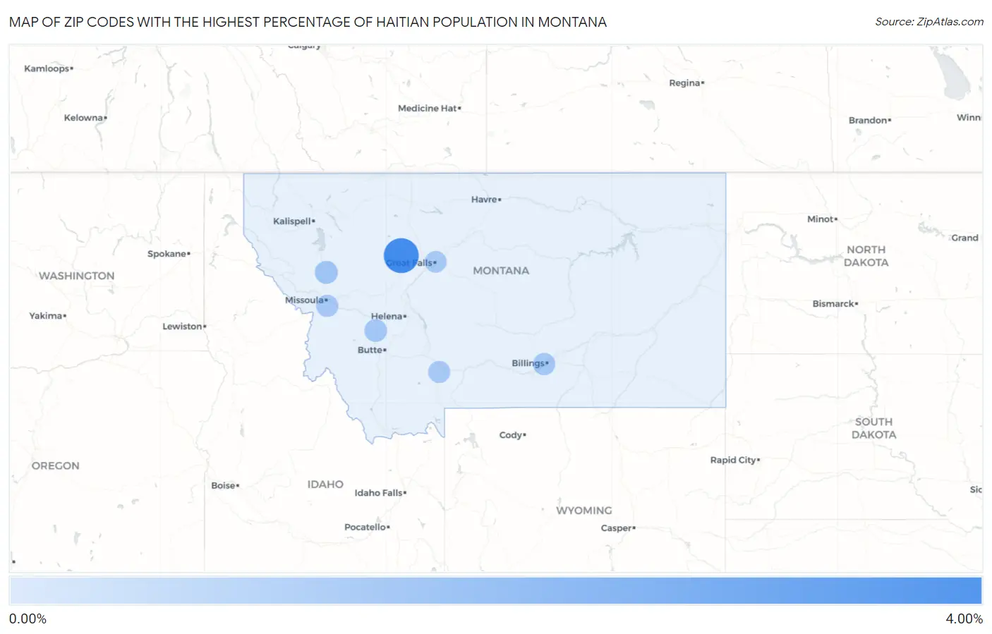 Zip Codes with the Highest Percentage of Haitian Population in Montana Map