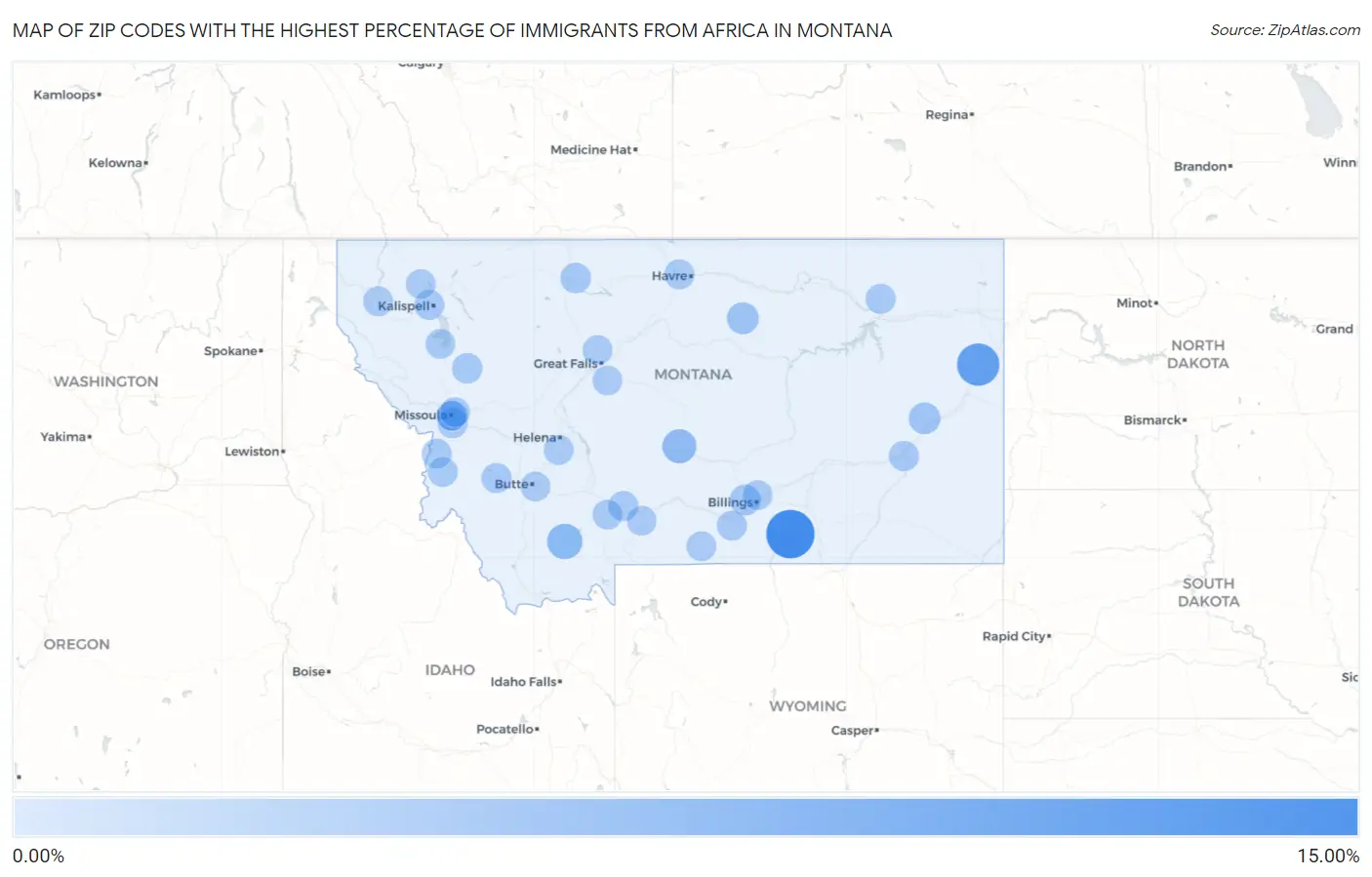 Zip Codes with the Highest Percentage of Immigrants from Africa in Montana Map