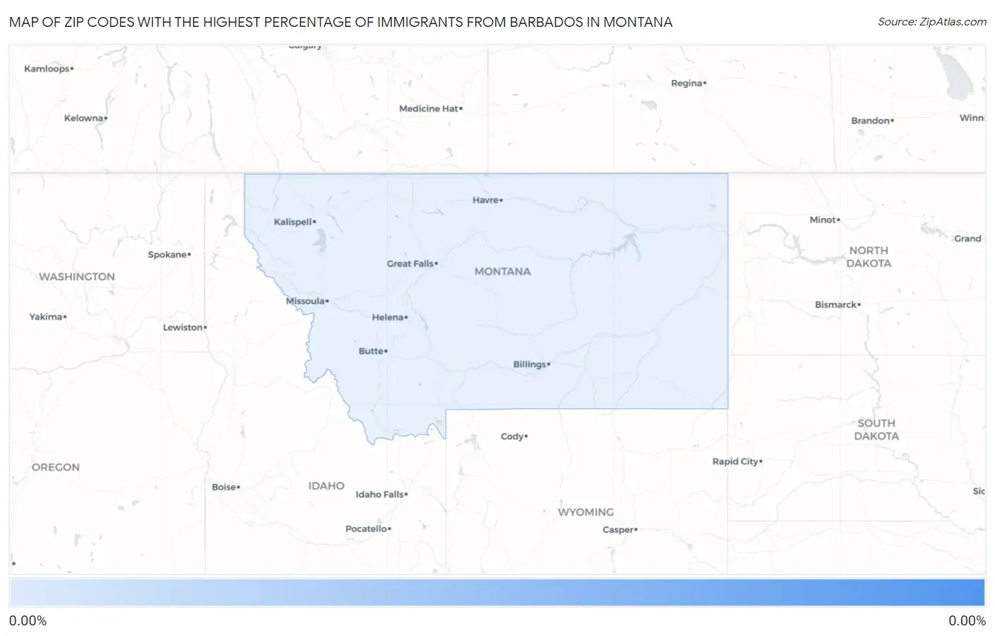 Zip Codes with the Highest Percentage of Immigrants from Barbados in Montana Map