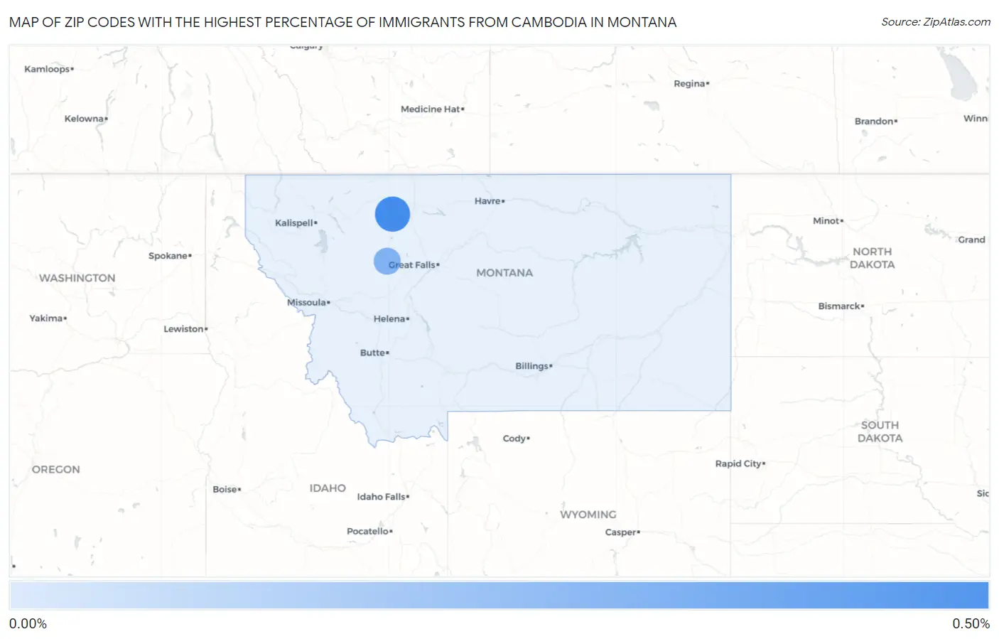 Zip Codes with the Highest Percentage of Immigrants from Cambodia in Montana Map