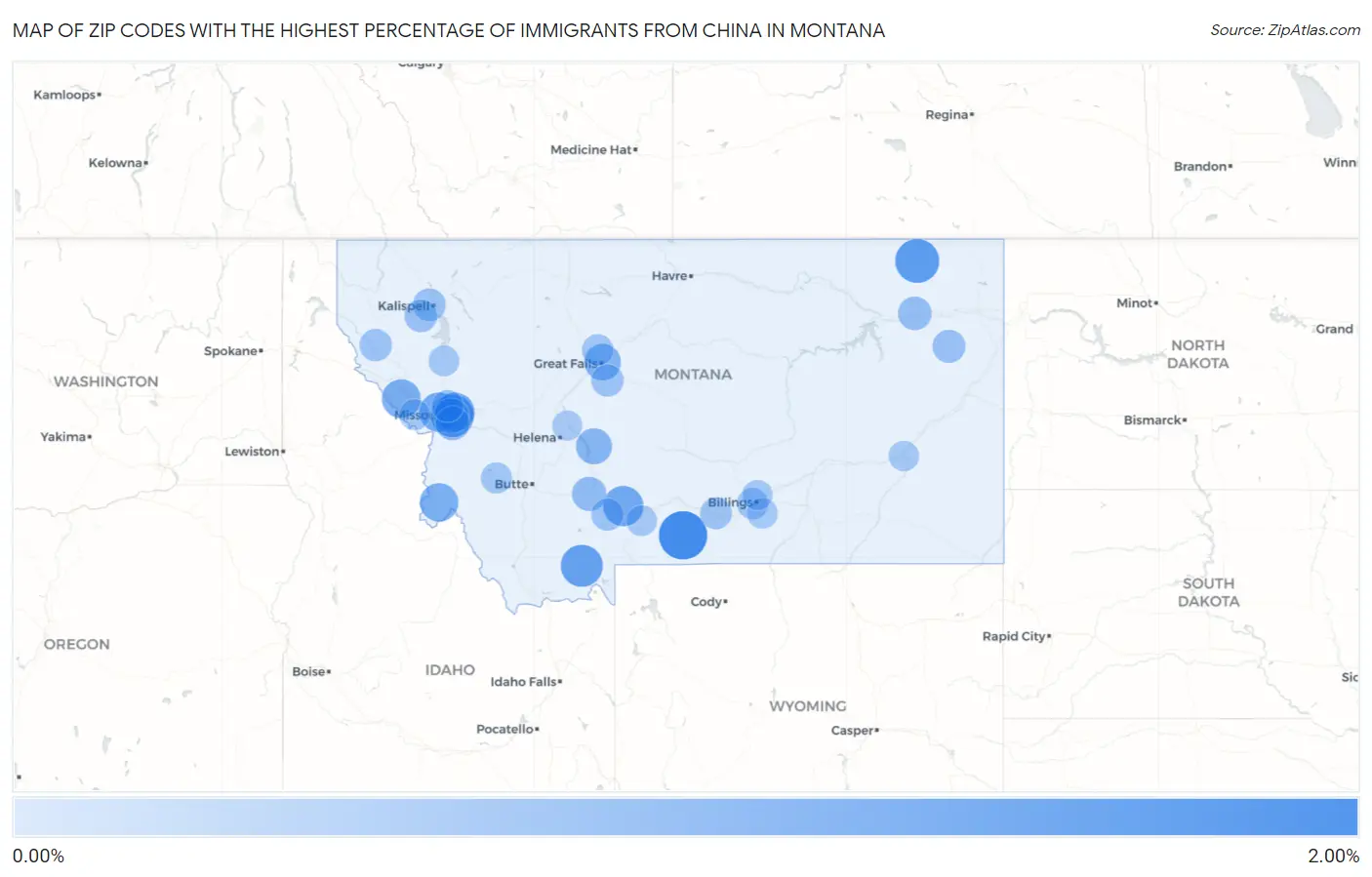Zip Codes with the Highest Percentage of Immigrants from China in Montana Map