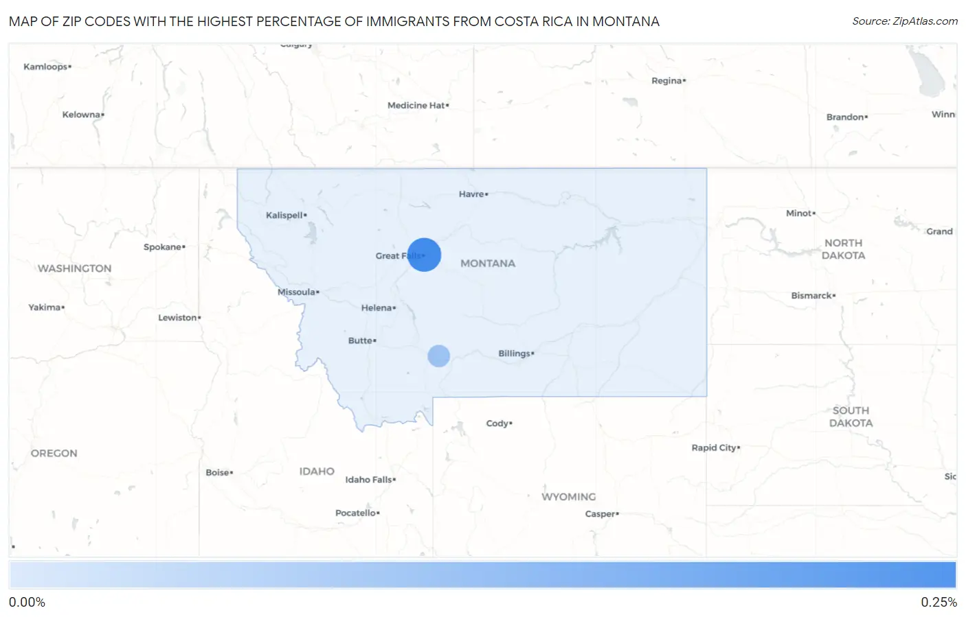 Zip Codes with the Highest Percentage of Immigrants from Costa Rica in Montana Map