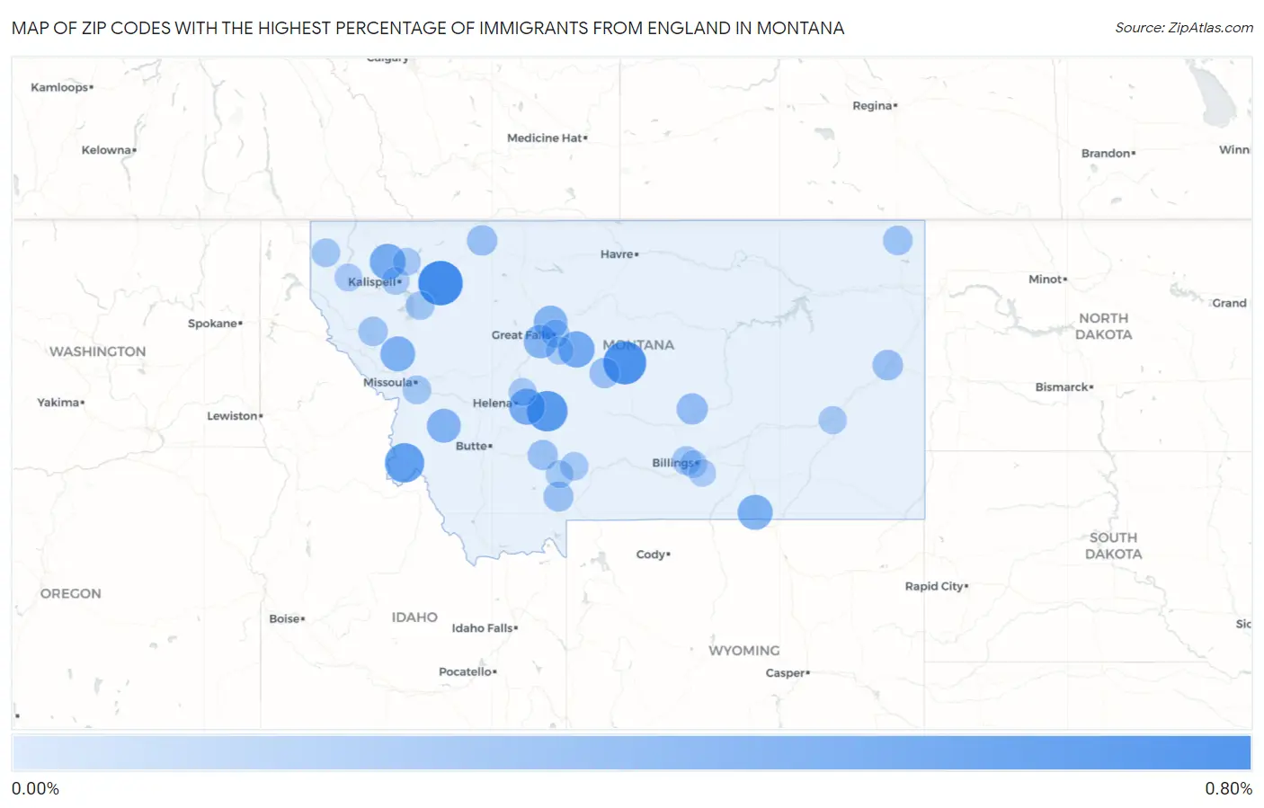 Zip Codes with the Highest Percentage of Immigrants from England in Montana Map