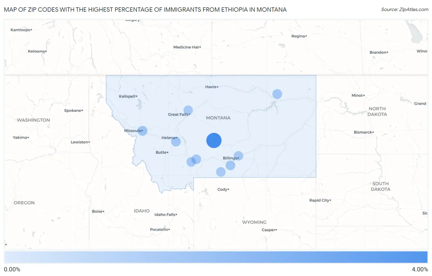 Zip Codes with the Highest Percentage of Immigrants from Ethiopia in Montana Map