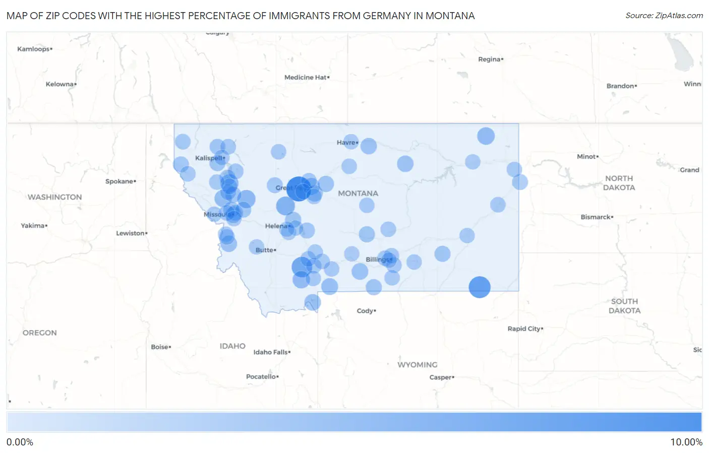 Zip Codes with the Highest Percentage of Immigrants from Germany in Montana Map