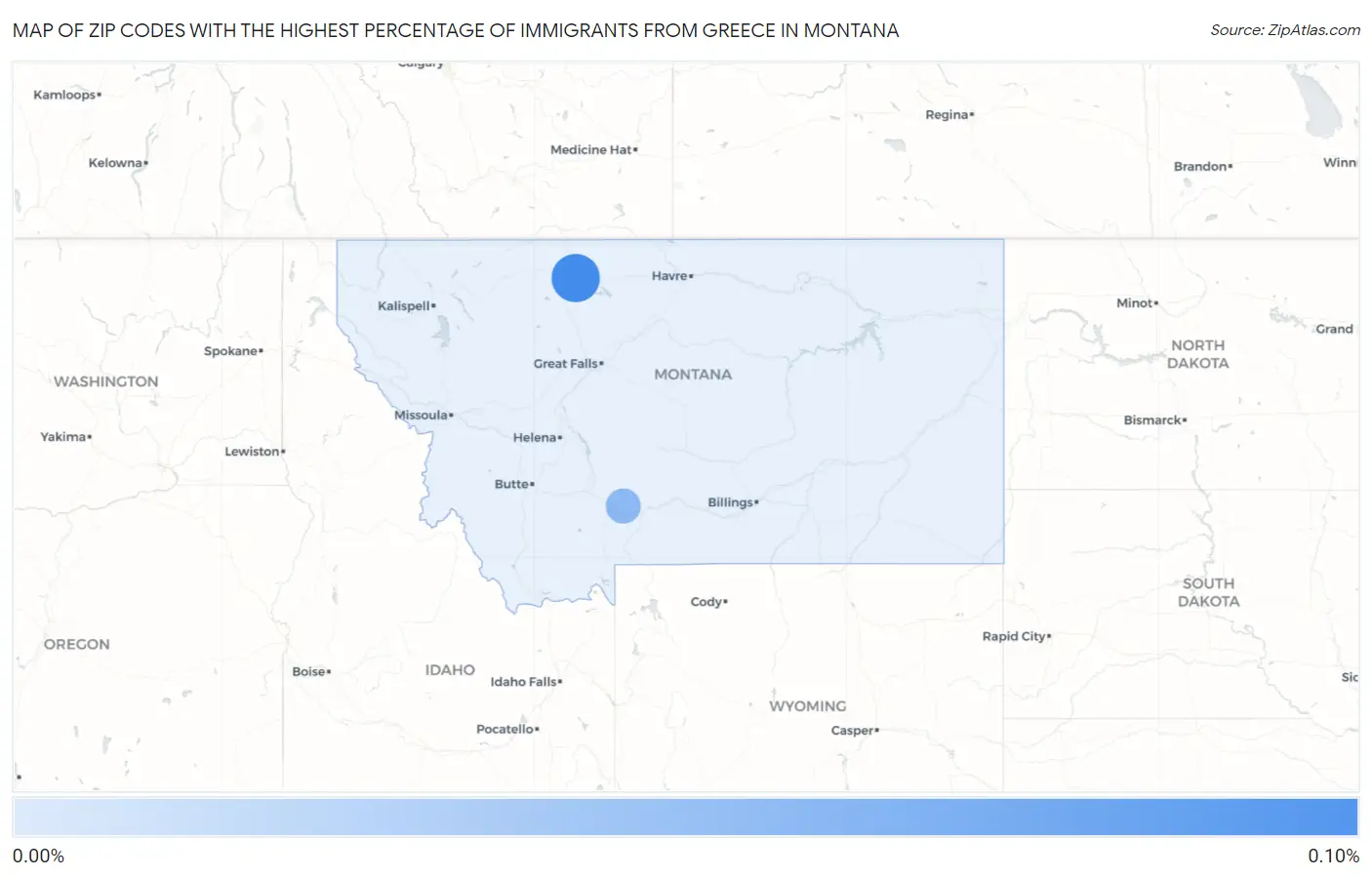 Zip Codes with the Highest Percentage of Immigrants from Greece in Montana Map