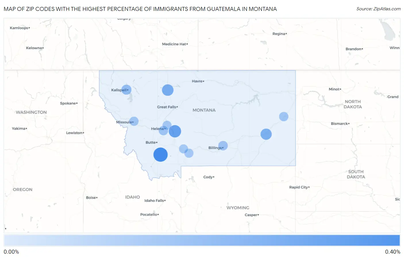 Zip Codes with the Highest Percentage of Immigrants from Guatemala in Montana Map