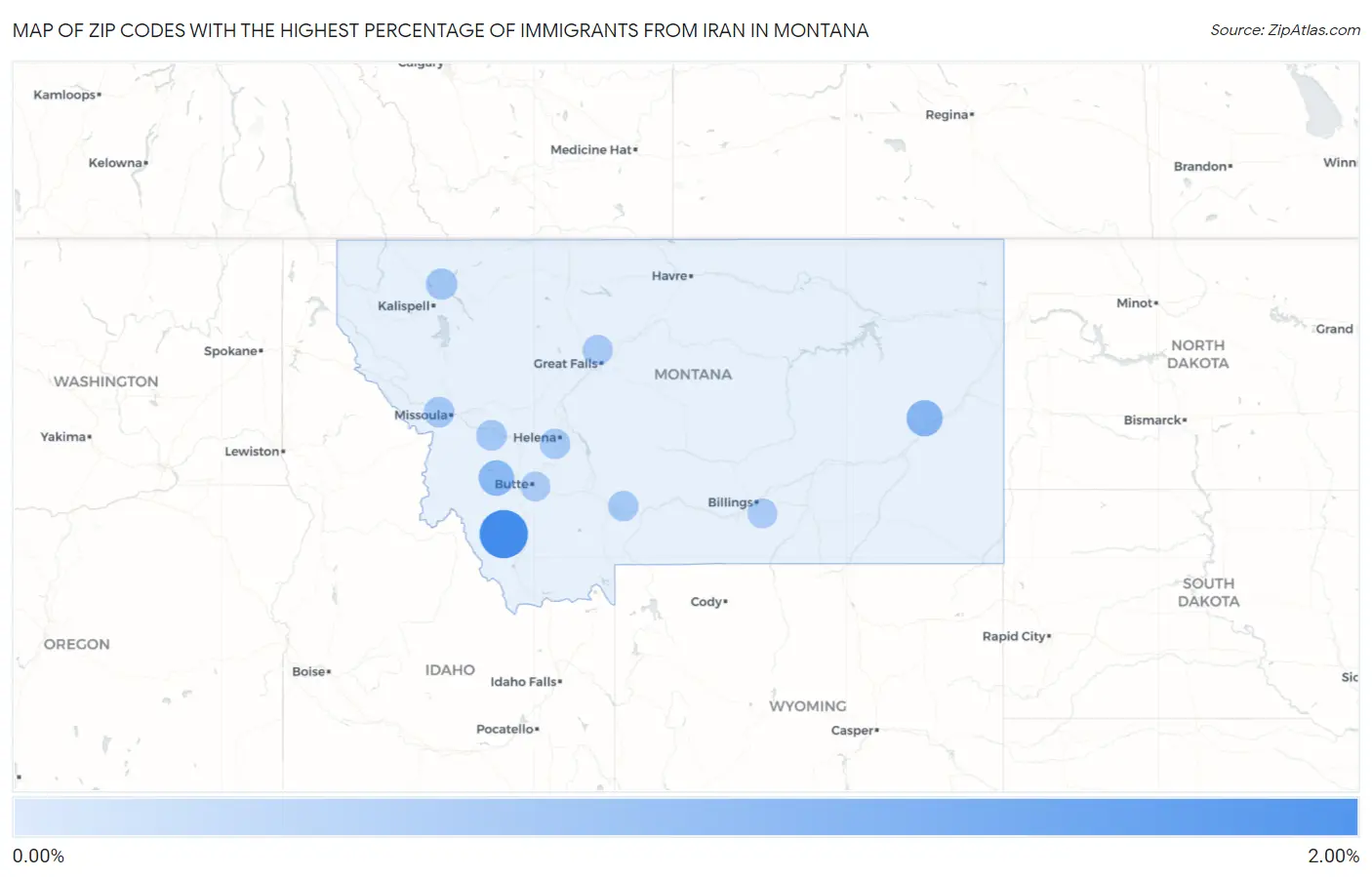 Zip Codes with the Highest Percentage of Immigrants from Iran in Montana Map