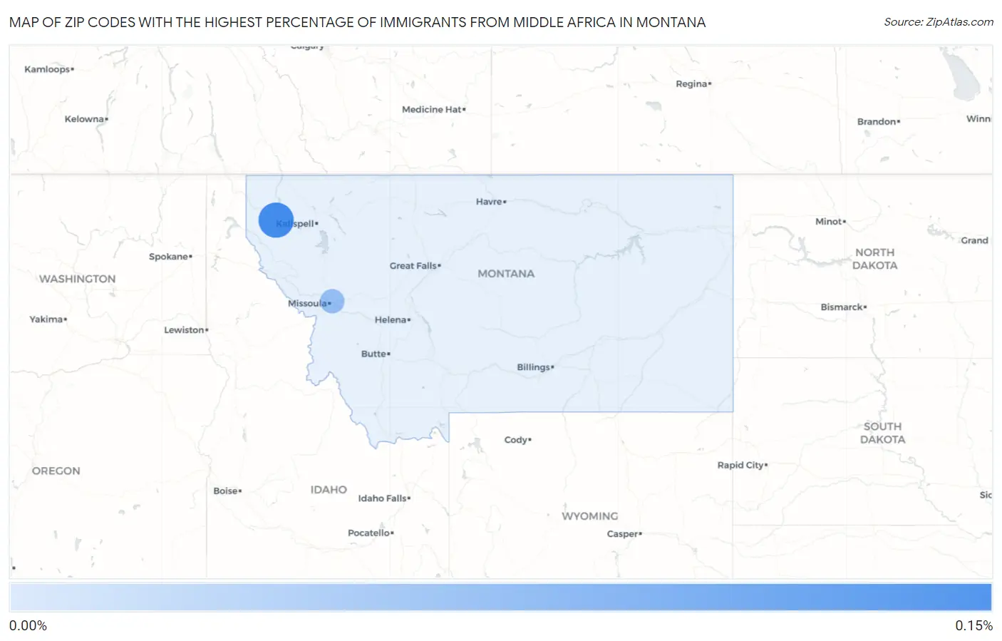 Zip Codes with the Highest Percentage of Immigrants from Middle Africa in Montana Map