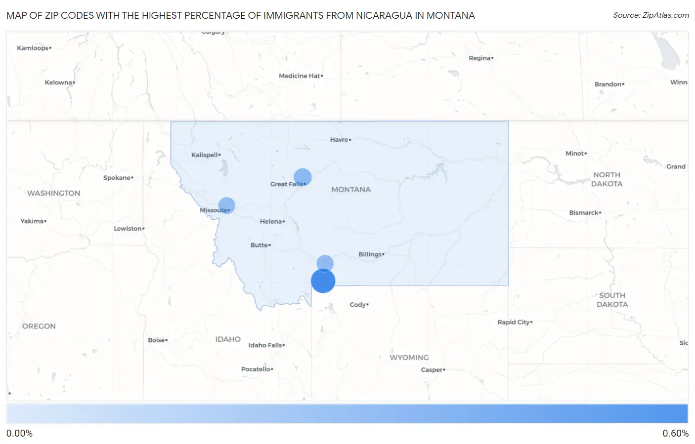 Zip Codes with the Highest Percentage of Immigrants from Nicaragua in Montana Map