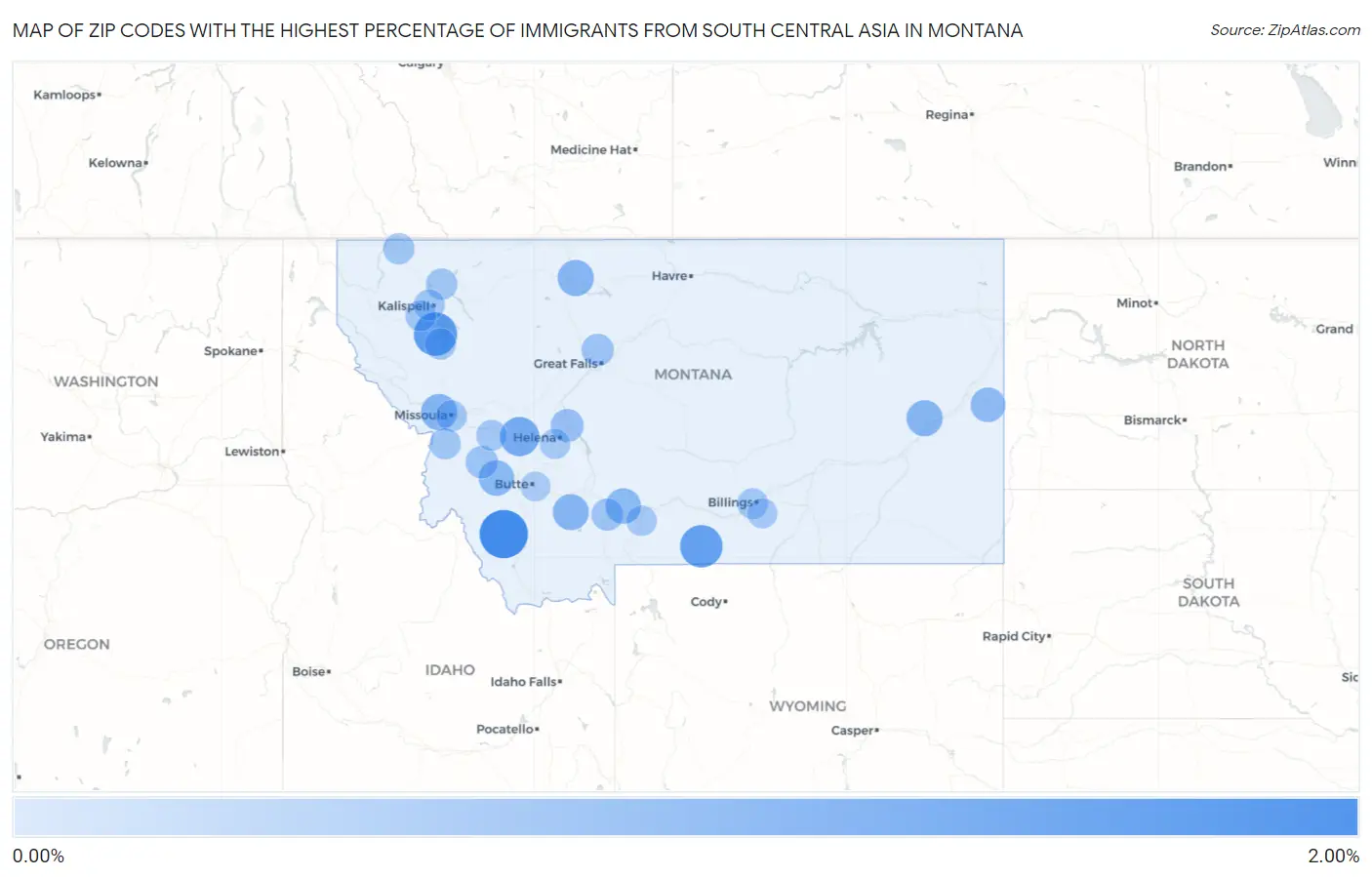 Zip Codes with the Highest Percentage of Immigrants from South Central Asia in Montana Map